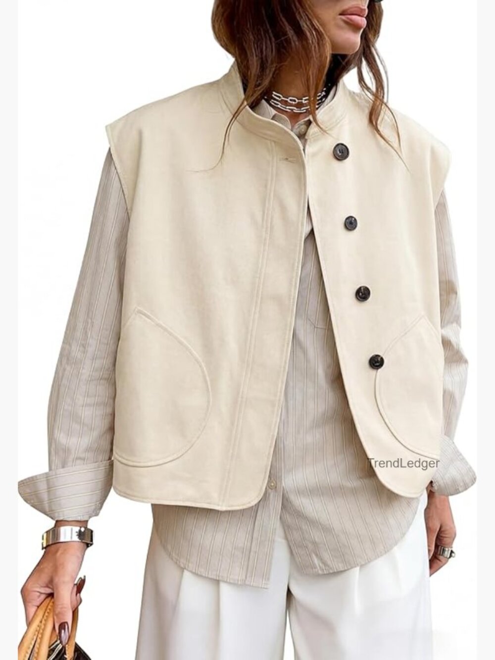 Women's Stand Collar Cotton Vest Button Up Sleeveless Waistcoat Spring Summer - Picture 1 of 7
